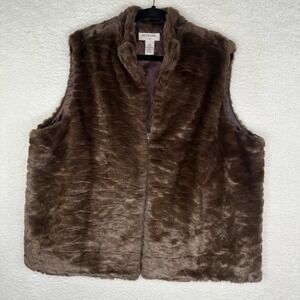 Bechamel Vest Womens 1X Faux Fur Zip Front Sleeveless Lined Soft Cozy Plush